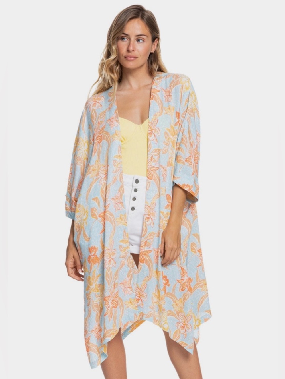 NWT Roxy Blue, Orange & Cream Floral Kimono Sz M/L